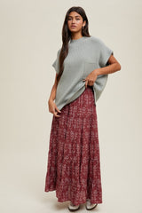 Rust Floral Drawstring Tiered Maxi Skirt