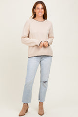 Taupe Contrast Scallop Trim Sweater