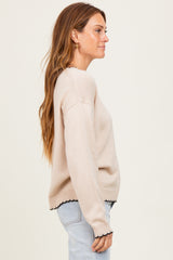 Taupe Contrast Scallop Trim Sweater