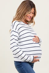 White Striped Drop Shoulder Maternity Sweater
