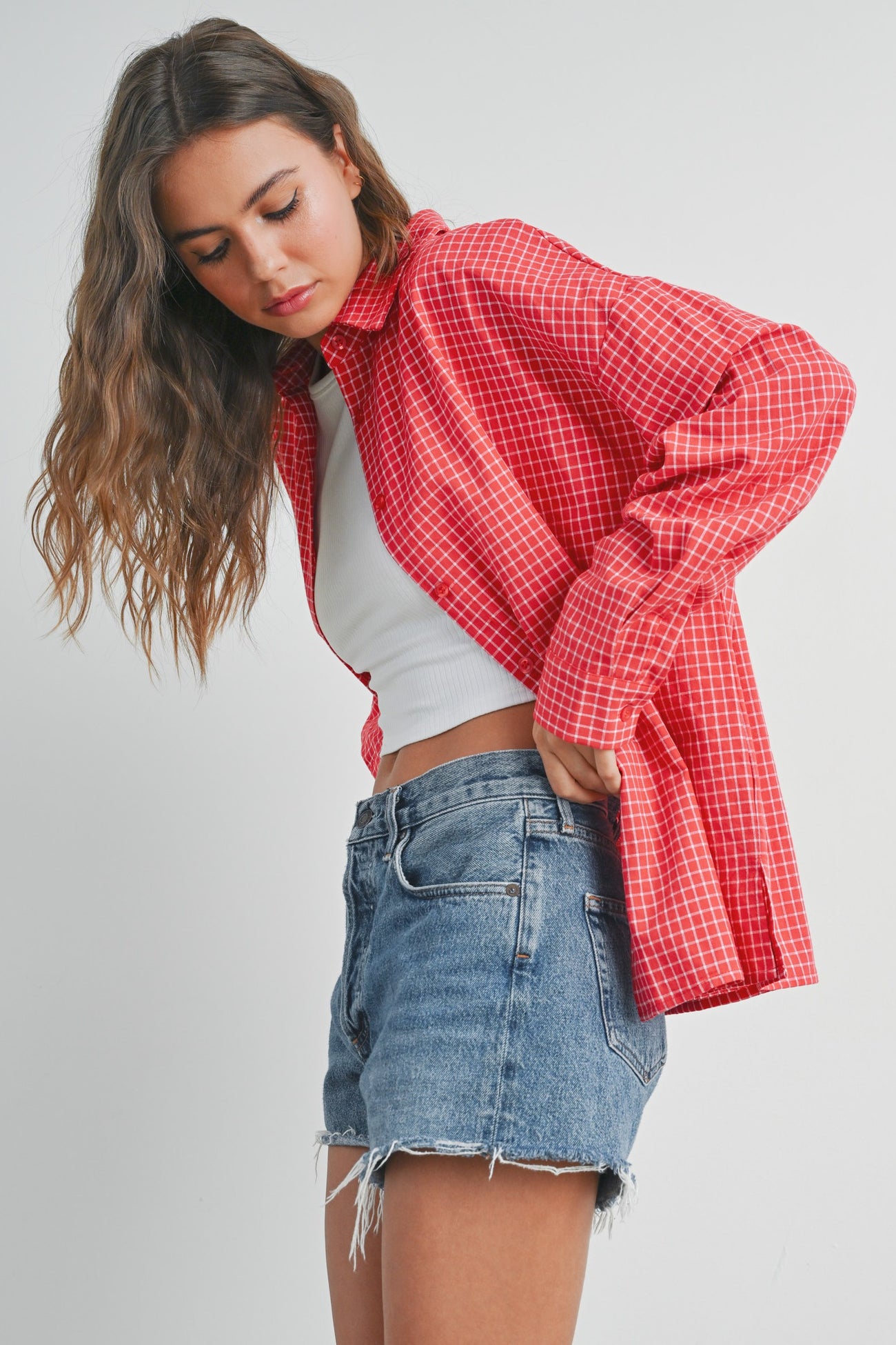 Red Checker Plaid Button Down Shirt
