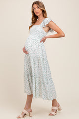 Jade Elegant Chiffon Floral Smocked Maternity Midi Dress