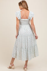 Jade Elegant Chiffon Floral Smocked Maternity Midi Dress