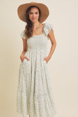 Jade Elegant Chiffon Floral Smocked Midi Dress