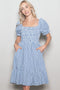 Blue Gingham Smocked Puff Sleeve Dress