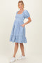 Blue Gingham Smocked Puff Sleeve Maternity Dress