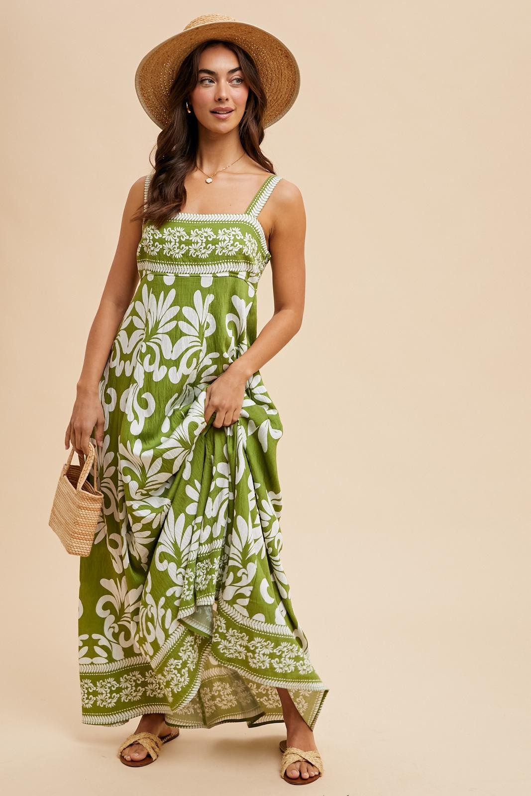 Green Resort Border Print Maternity Maxi Dress
