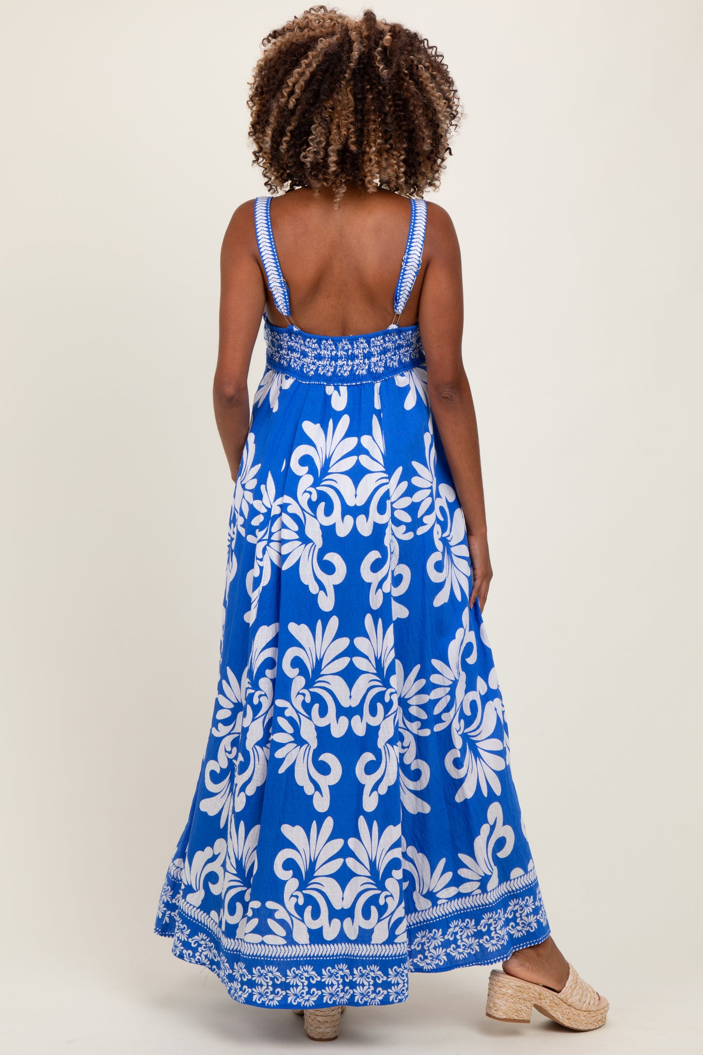Blue Resort Border Print Maternity Maxi Dress