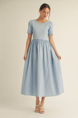 Light Blue Solid Maternity Maxi Dress