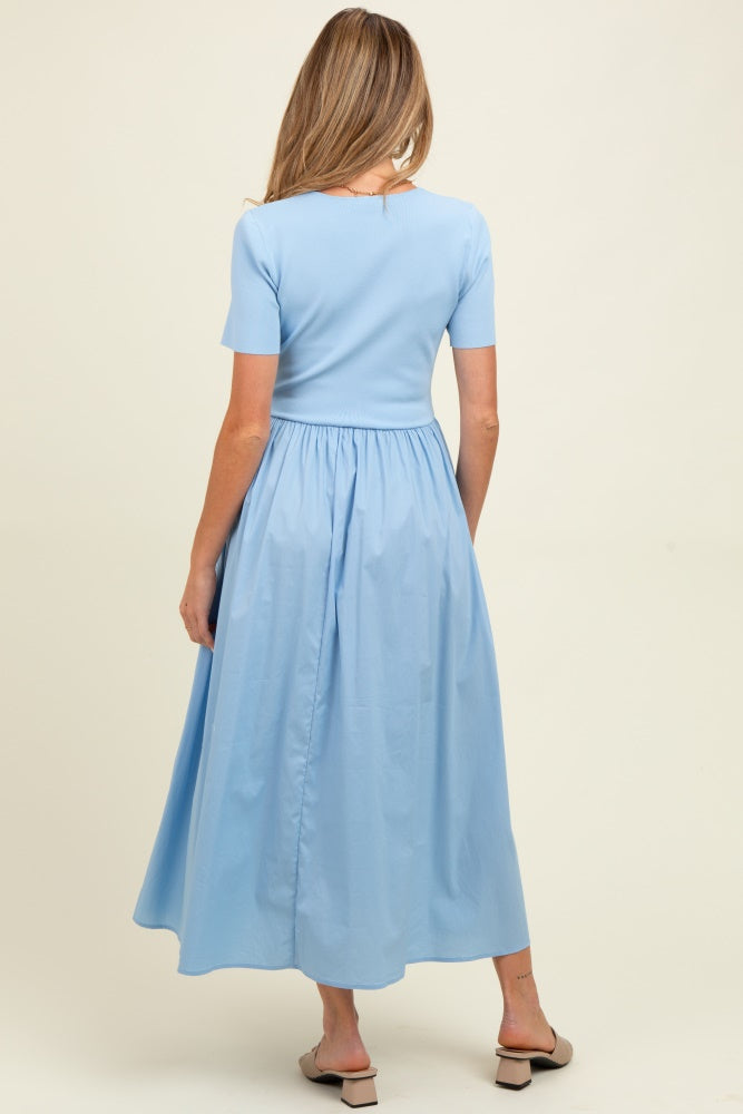 Light Blue Solid Maternity Maxi Dress
