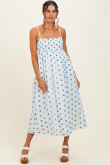 White Floral Smocked Sleeveless Midi Dress