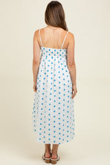 White Floral Smocked Sleeveless Maternity Midi Dress