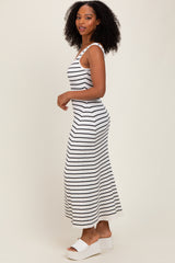 White Striped Ribbed Sleeveless Maxi Dress