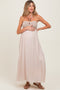 Beige Crochet Contrast Beaded Halter Neck Maternity Maxi Dress