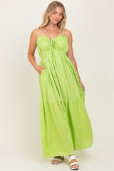 Lime Gathered Front Tie Maternity Maxi Dress