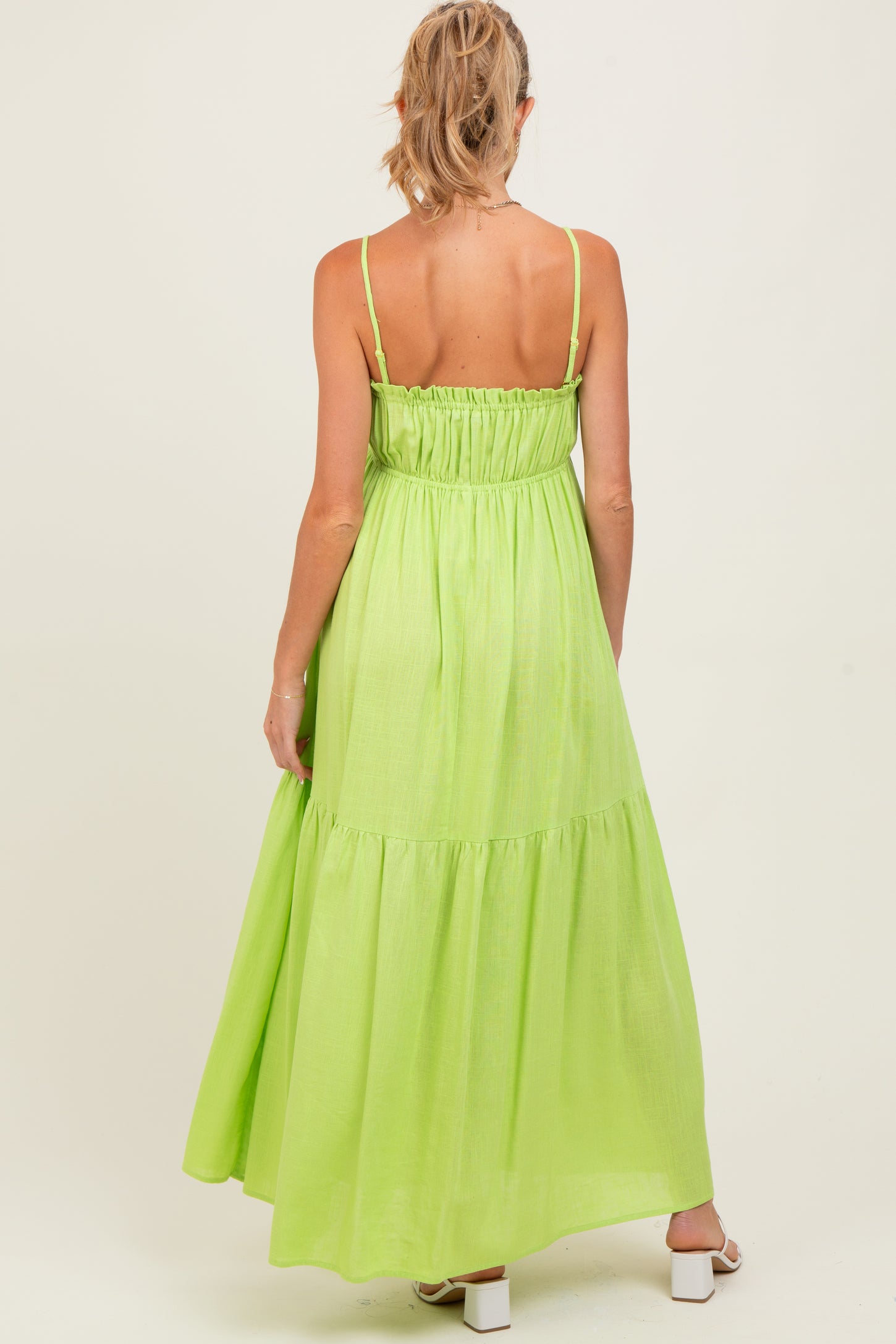 Lime Gathered Front Tie Maternity Maxi Dress