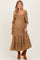 Mocha Smocked Ruffle Detail Tiered Maternity Midi Dress