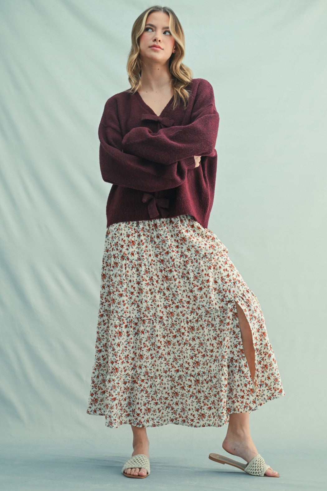 Ivory Floral Smocked Waist Maternity Maxi Skirt