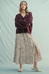 Ivory Floral Smocked Waist Maternity Maxi Skirt