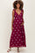 Wine Floral Embroidered V-Neck Maternity Midi Dress