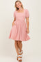Mauve Square Neck Puff Sleeve Rib Babydoll Dress