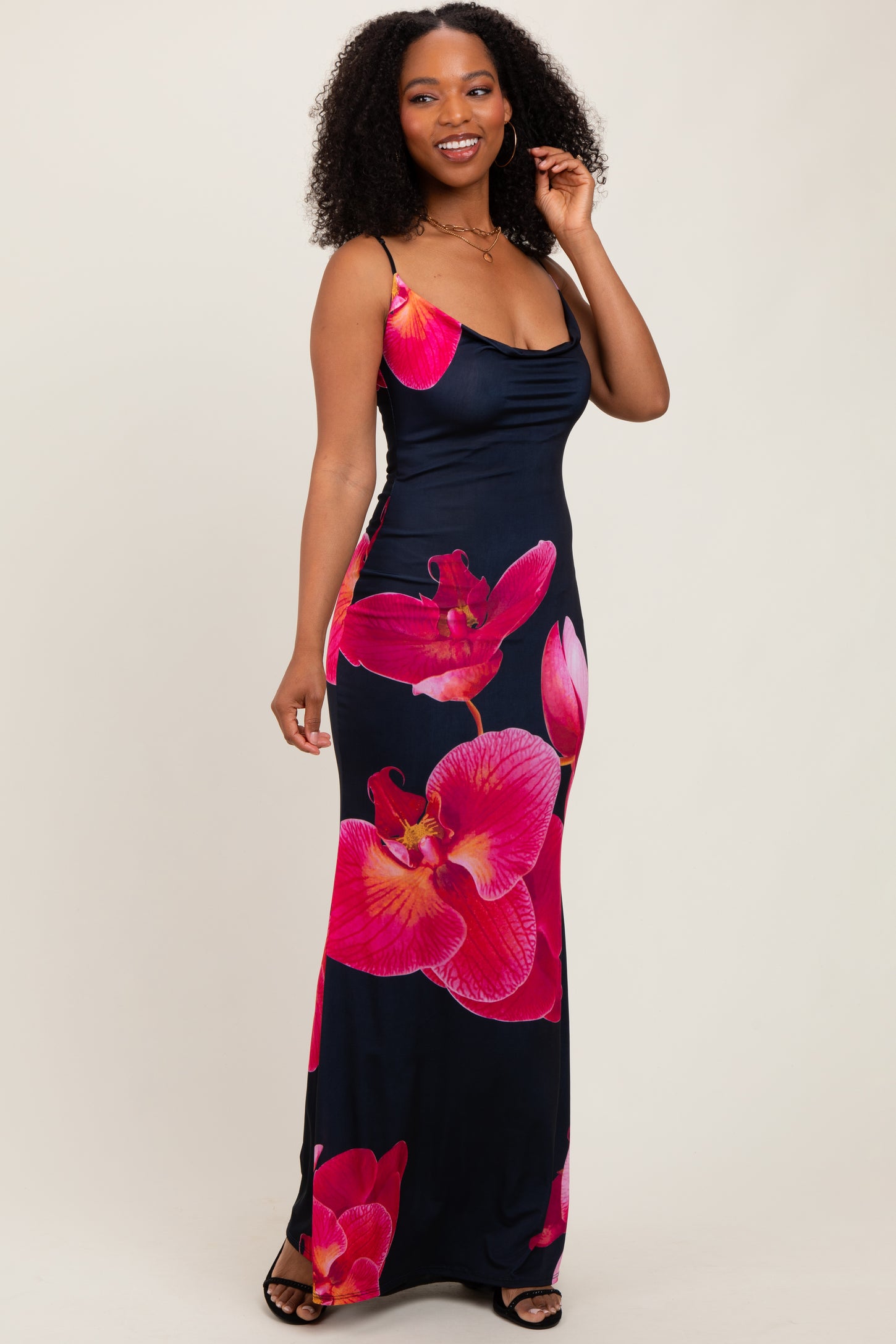 Black Floral Sleeveless Maxi Dress