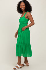 Green Cinched Bust Cutout Midi Dress