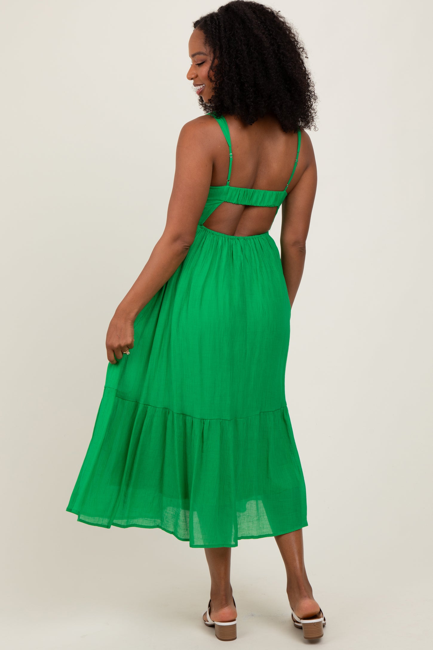 Green Cinched Bust Cutout Midi Dress