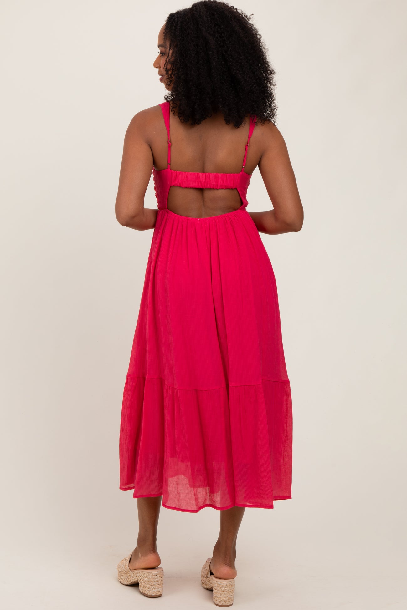 Fuchsia Cinched Bust Cutout Midi Dress