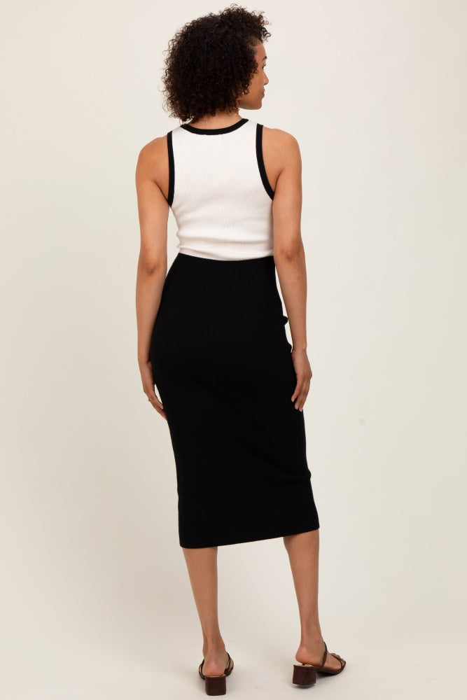 Black Colorblock Sleeveless Cutout Midi Dress
