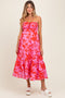 Pink Floral Strapless Front Tie Maternity Midi Dress