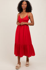 Red Ruffle Accent Sleeveless Midi Dress