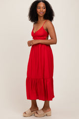 Red Ruffle Accent Sleeveless Midi Dress