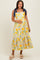 Yellow Floral Contrast Shoulder Tie Maternity Midi Dress