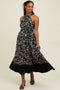 Black Floral Bow Tie Sleeveless Midi Dress