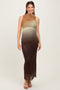 Brown Ombre Mesh Ruched Sleeveless Maternity Midi Dress