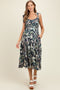 Navy Tropical Print Smocked Shoulder Tie Maternity Midi Dress