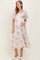 Cream Floral Striped Puff Sleeve Maternity Midi Dress