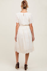 Cream Eyelet Lace Scallop Hem Maternity Midi Dress