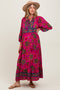 Magenta Floral Tassel Tie Long Sleeve Maternity Maxi Dress