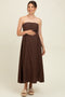 Brown Pleated Bodice Strapless Maternity Midi Dress