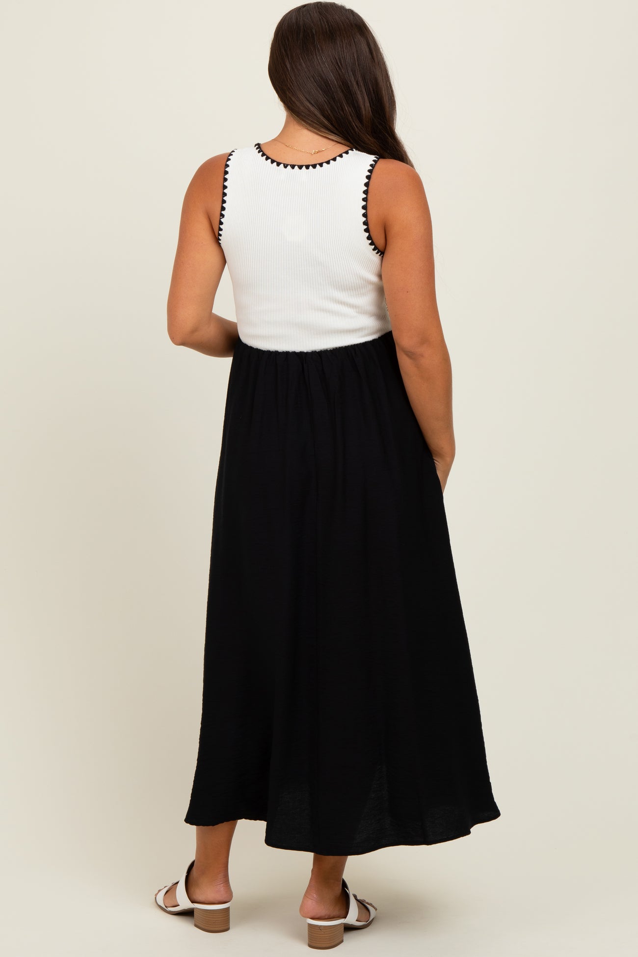 Black Contrast Knit Top Sleeveless Maternity Midi Dress