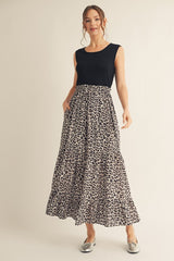 Black/Animal Fabric Mixed Maxi Dress