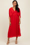 Red Pleated V Neck Maxi Dress