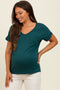 Forest Green V-Neck Front Pocket Maternity Short Sleeve T-Shirt
