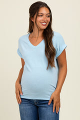 Light Blue Terry Short Sleeve Maternity Top