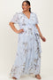 Light Blue Floral Chiffon Sash Tie Plus Maxi Dress