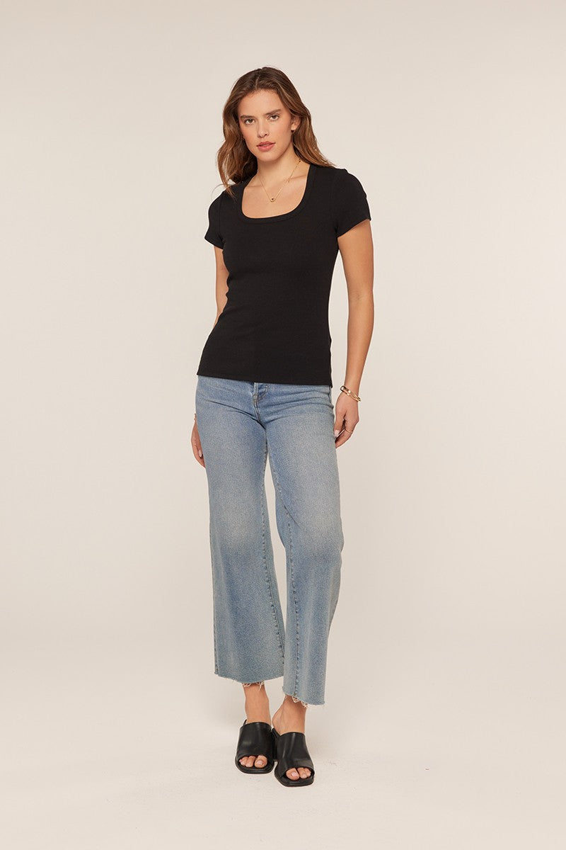 Black Ribbed Square Neck T-Shirt