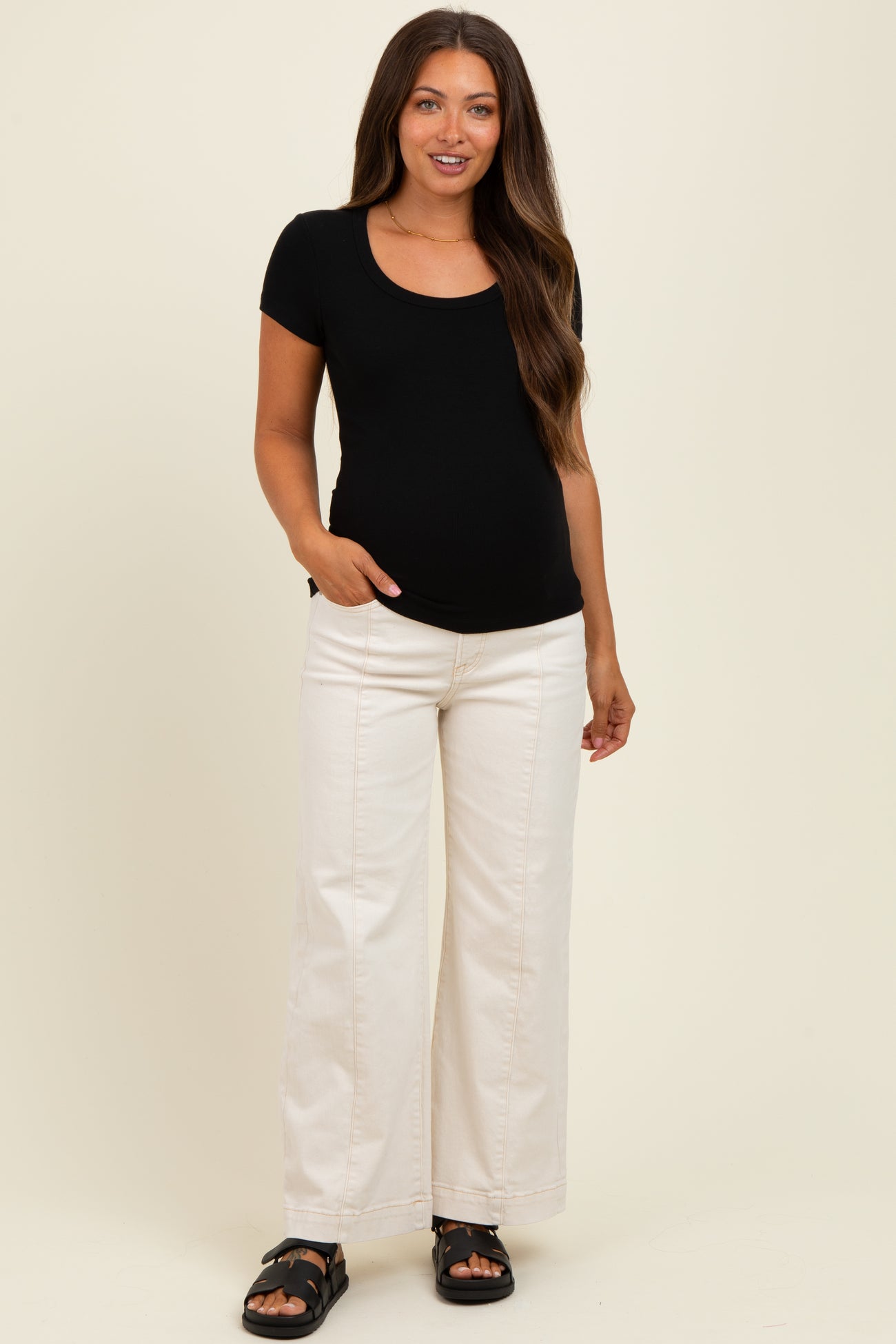 Black Ribbed Square Neck Maternity T-Shirt