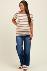 Mocha Multi-Striped Maternity T-Shirt